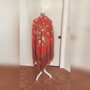 Antique 1920s silk embroidered piano shawl wrap